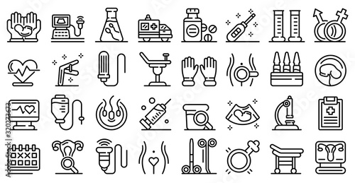 Gynecologist icons set. Outline set of gynecologist vector icons for web design isolated on white background