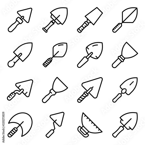 Trowel icons set. Outline set of trowel vector icons for web design isolated on white background