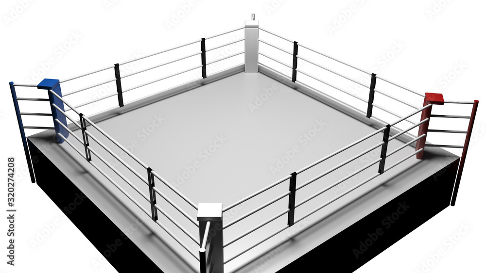 Fototapeta 3D render Boxing ring on white background.