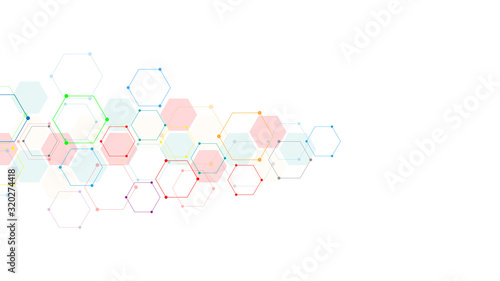 Abstract background with geometric shapes and hexagon pattern. Vector illustration for medicine, technology or science design.
