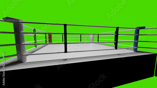 3D render Boxing ring on green screen background.