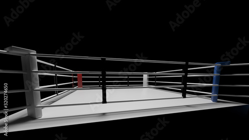 3D render Boxing ring on black background.