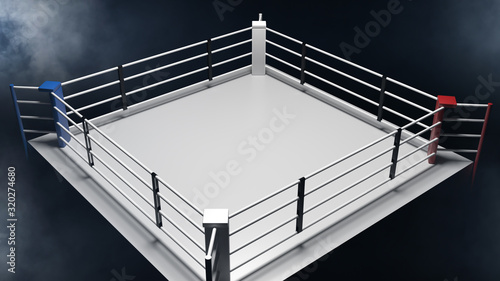 3D render Boxing ring on smoke background.