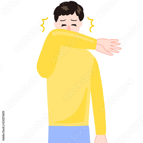 肘をあててクシャミする男性