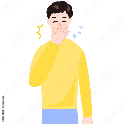 手をあててクシャミする男性