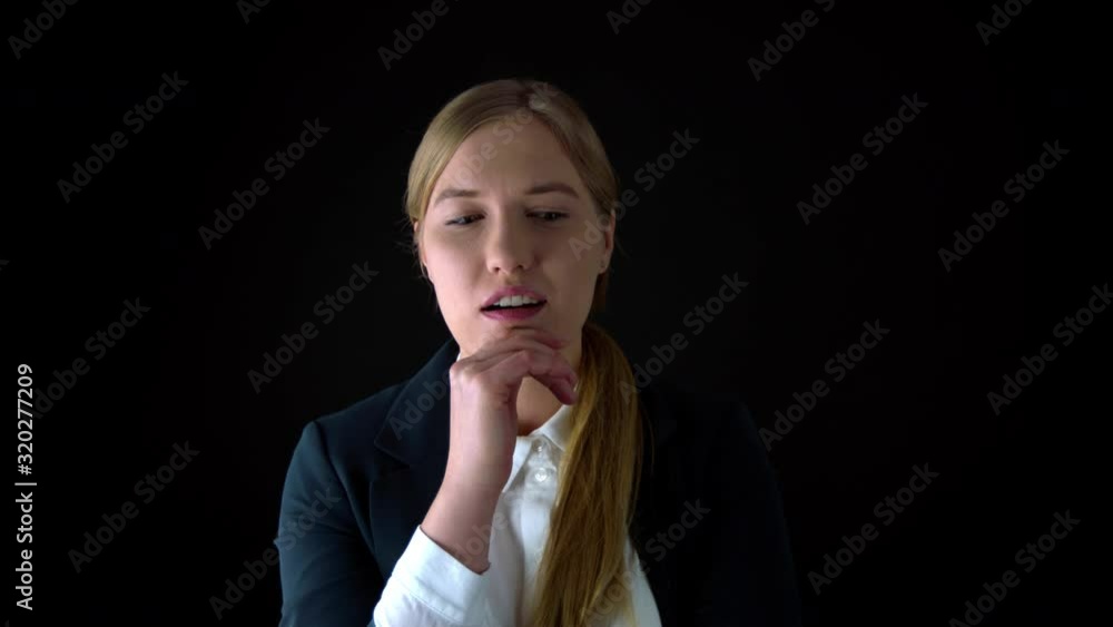 Potrait shot of adult business girl think about and getting good idea,slow motion Potrait shot of adult business girl think about and getting good idea,slow motion