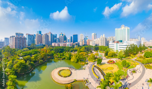 Hot spring park and CBD scenery of Wusi Road, Fuzhou City, Fujian Province, China photo