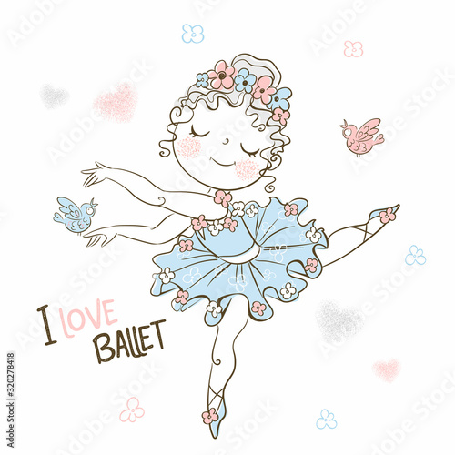 A cute little ballerina in a tutu dances beautifully. Vector