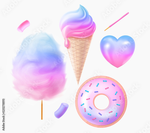 Realistic multicolored sweets set.