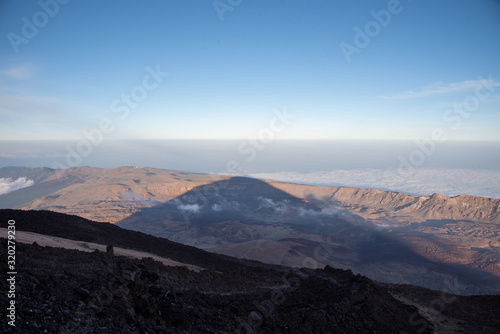 View from the top of Mount Teide in Tenerife at Dusk, Surrounded by a sea of clouds