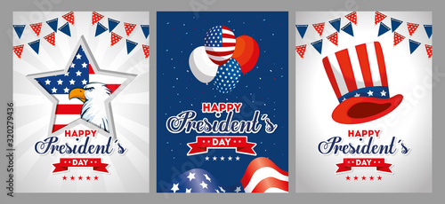 Eagle balloons and hat design, Usa happy presidents day united states america independence nation us country and national theme Vector illustration
