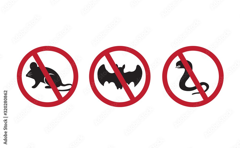 No rat, Snake and bat prihibitive sign symbol vector isolated in white background No rat, Snake and bat prihibitive sign symbol vector isolated in white background