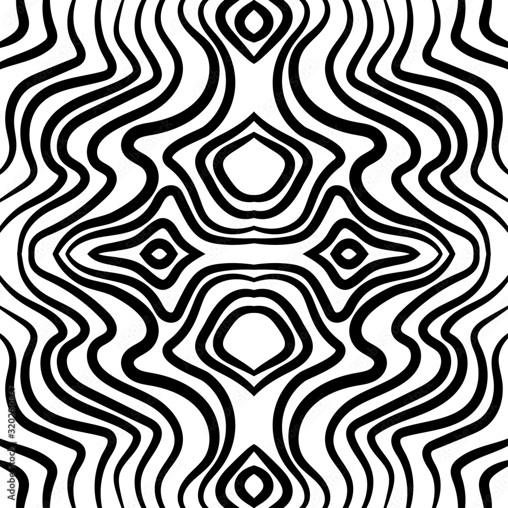 Abstract black and white wave seamless pattern.