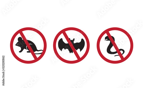 No rat, Snake and bat prihibitive sign symbol vector isolated in white background