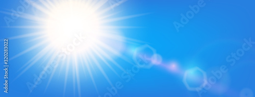 Lins flare, Realistic Flashes of The Sun in the blue sky. 