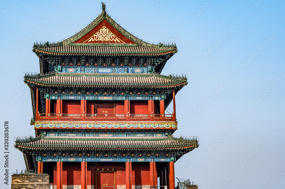 China, Beijing, Forbidden City Different design elements of the colorful buildings rooftops closeup details