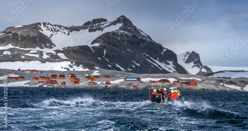 Expedition landing, Esperanza base, a permanent Argentine research station on the Antarctic Peninsula