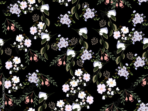 Seamless pattern in small and medium flowers. Small colorful flowers. Ditsy elegant floral background. Template for fashion prints.
