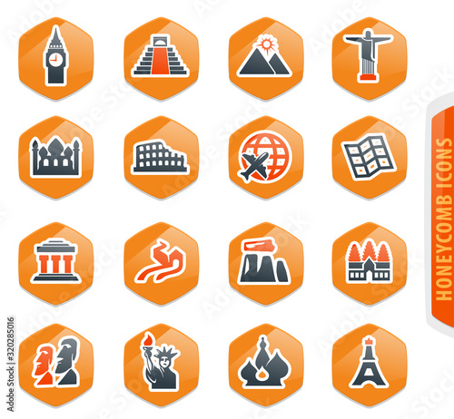 Travel and Wonders icons set
