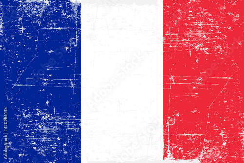 Flag of the France in grunge style. The correct proportions. 