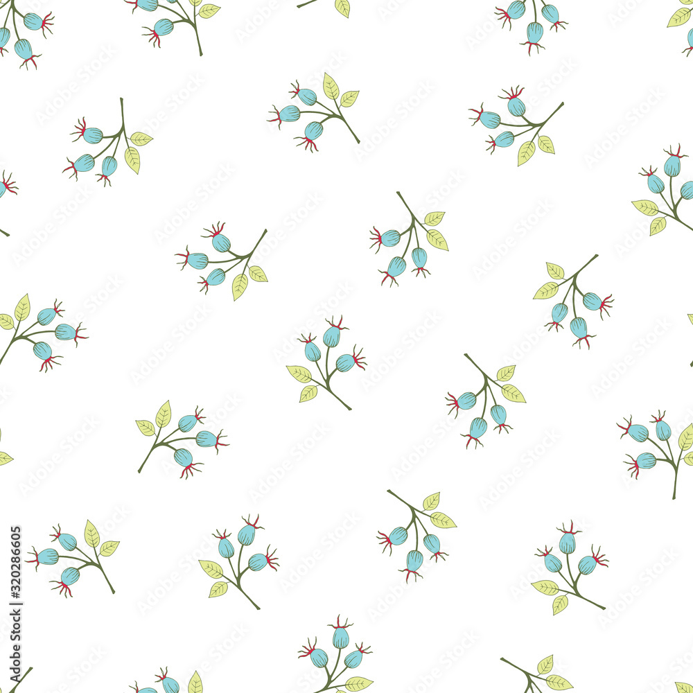 Rose Hip Berries on White Background Vector Seamless Pattern Rose Hip Berries on White Background Vector Seamless Pattern