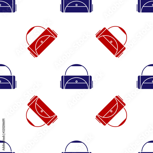 Blue and red Sport bag icon isolated seamless pattern on white background. Vector Illustration
