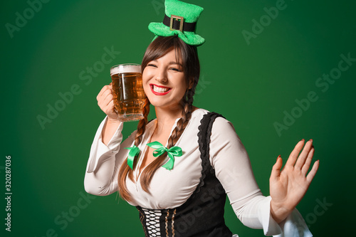 Funny young woman with beer...