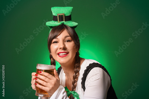 Funny young woman with beer...
