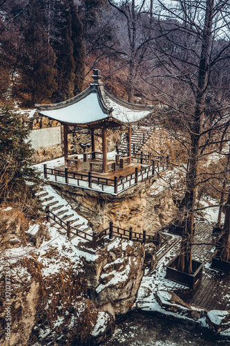 Wenshan Pavilion in Beijing Botanical Garden after snow in winter photo