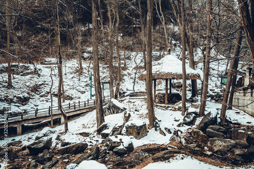 Ruli Pavilion in Beijing Botanical Garden after winter snow photo