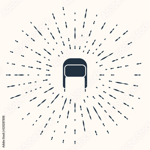 Grey Winter hat with ear flaps icon isolated on beige background. Abstract circle random dots. Vector Illustration