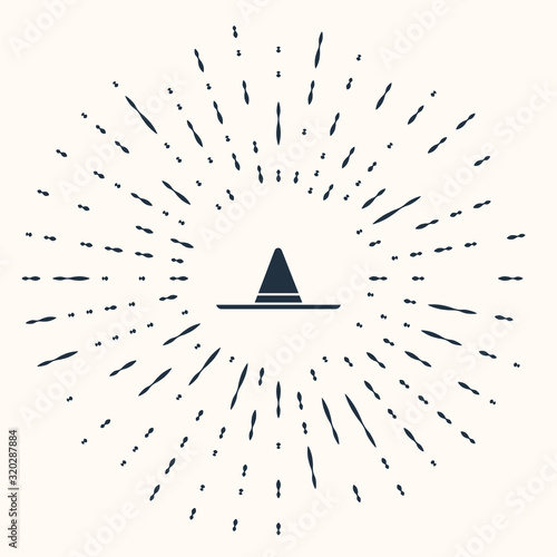 Grey Gardener, farmer or agricultural worker hat icon isolated on beige background. Abstract circle random dots. Vector Illustration
