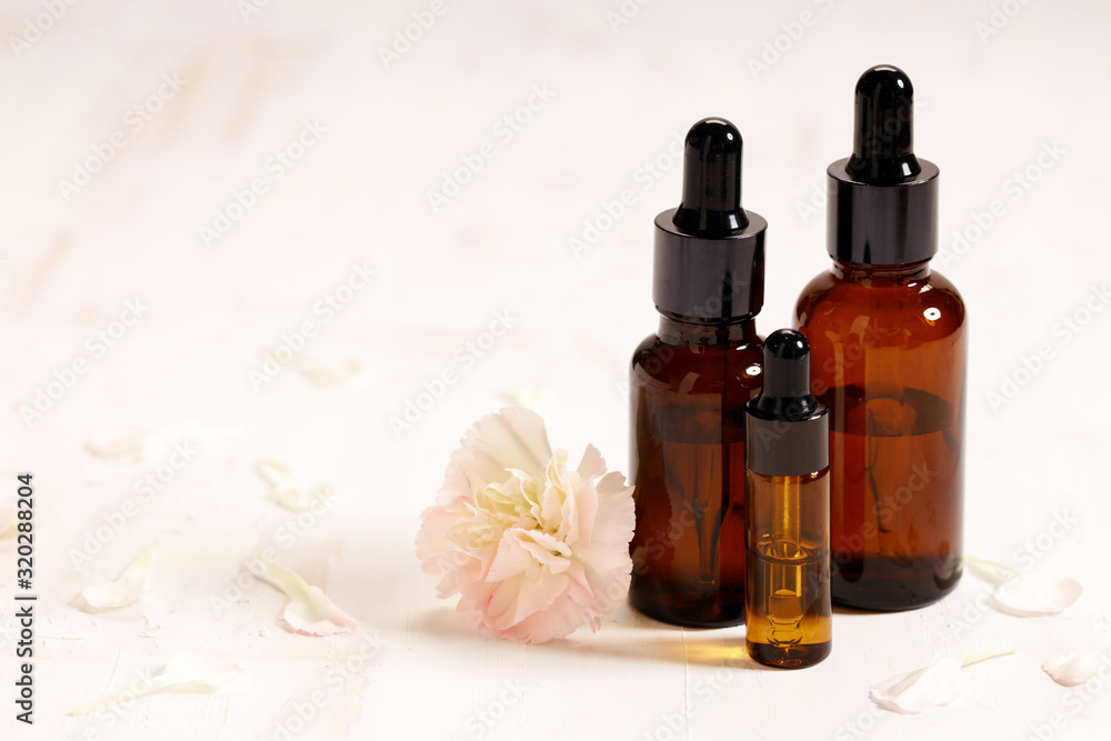 amber glass bottles with glass droppers with natural products