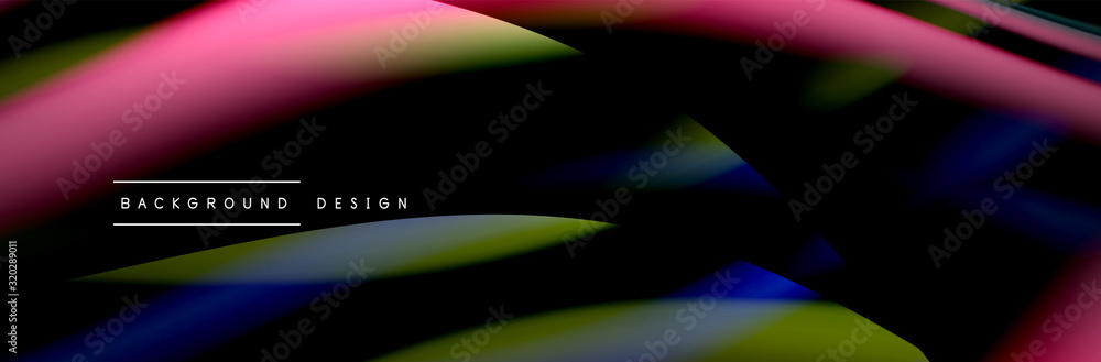 Сolorful flow poster. Wave liquid lines and shapes in black color background. Vector Illustration Сolorful flow poster. Wave liquid lines and shapes in black color background. Vector Illustration