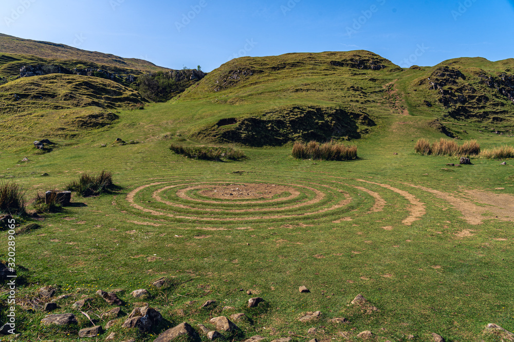 The magic spiral at the center of the Mystic Fairy Glen in the Isle of Skye, Scotland