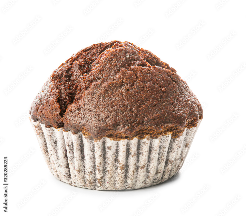 Tasty chocolate muffin on white background Tasty chocolate muffin on white background