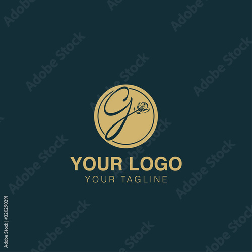 Initial letter G alphabet rose round logo