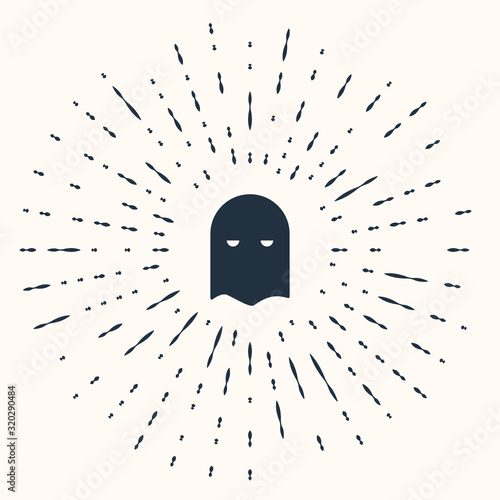 Grey Executioner mask icon isolated on beige background. Hangman, torturer, executor, tormentor, butcher, headsman icon. Abstract circle random dots. Vector Illustration