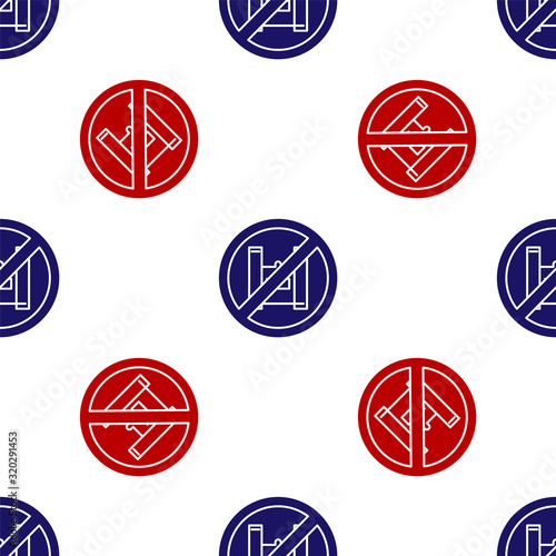 Blue and red Say no to plastic bags poster icon isolated seamless pattern on white background. Disposable cellophane and polythene package prohibition sign. Vector Illustration