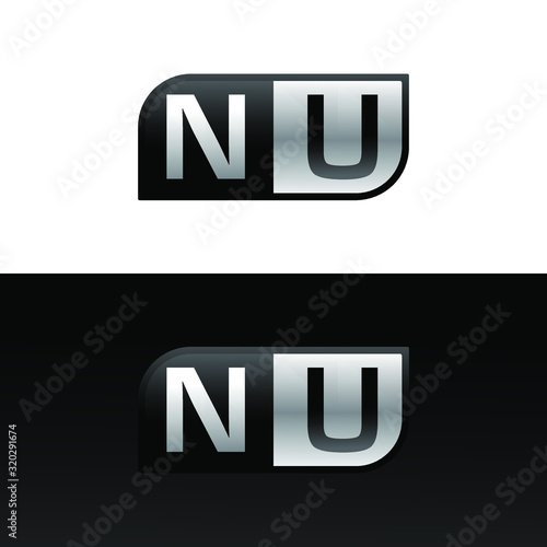 Logo letter NU with two different sides. Negative or black and white vector template design vector