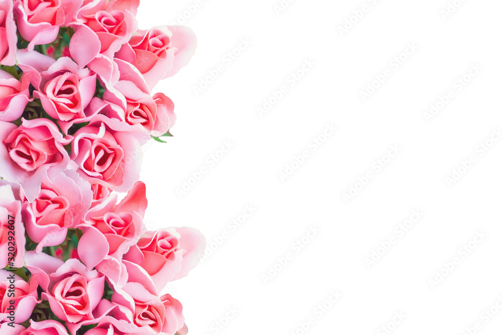 Rose gold rose bouquet on white background, flowers background. Valentine's day card concept.
