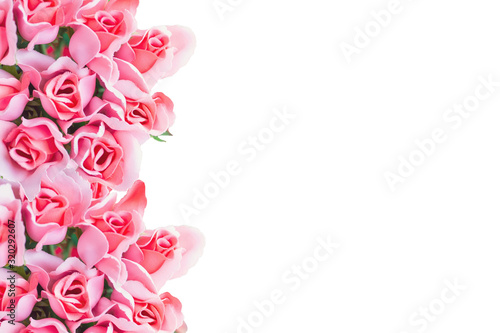 Rose gold rose bouquet on white background, flowers background. Valentine's day card concept.