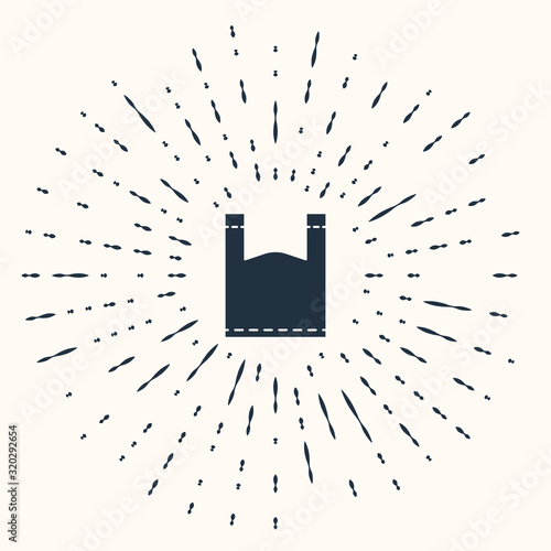 Grey Plastic bag icon isolated on beige background. Disposable cellophane and polythene package prohibition sign. Abstract circle random dots. Vector Illustration