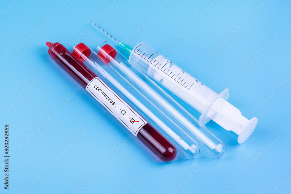 Coronavirus A blood sample in test tube in and a syringe for analysis. The medicine. Analyzes. Viruses. Coronavirus A blood sample in test tube in and a syringe for analysis. The medicine. Analyzes. Viruses.
