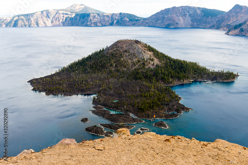 Views of Wizar Island from The Watchman lookout point in Crater Lake photo