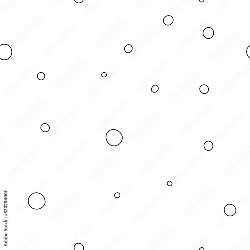 Seamless vector winter pattern. White hand drawn snowflakes isolated on white background. Line art illustration for a snowy day, textile, wallpaper, poster, wrapping paper. Round snowball or snowflake