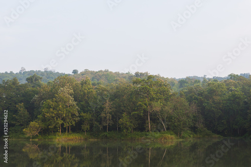 Beautiful nature and fog on the reservoir at Jedkod-Pongkonsao Natural Study in Saraburi Thailand 