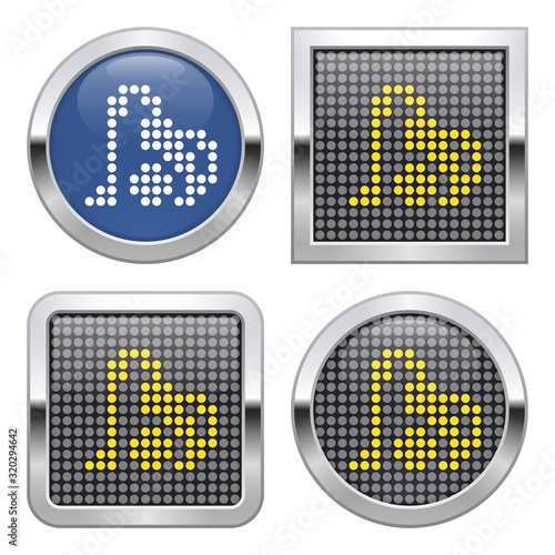 Dotted icon of vacuum cleaner on glossy button in four variants