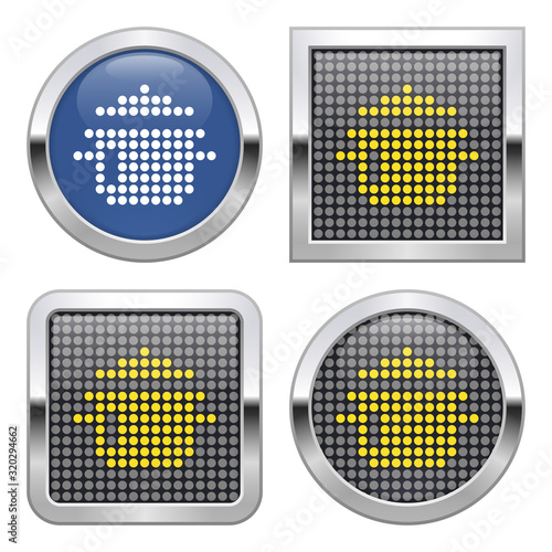 Dotted icon of stew pan  on glossy button in four variants