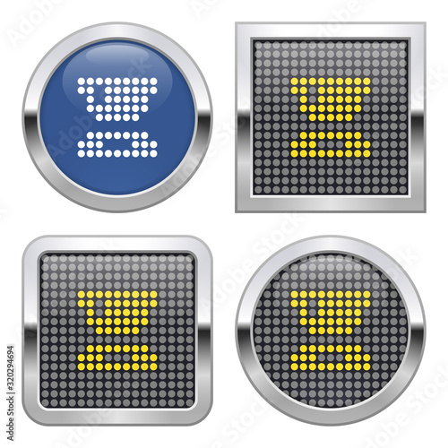 Dotted icon of kitchen scales on glossy button in four variants